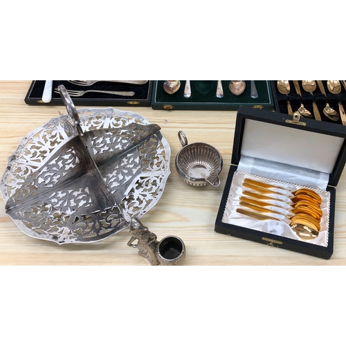 9106 - A quantity of gold and silver plated teaspoon, cake forks, etc.