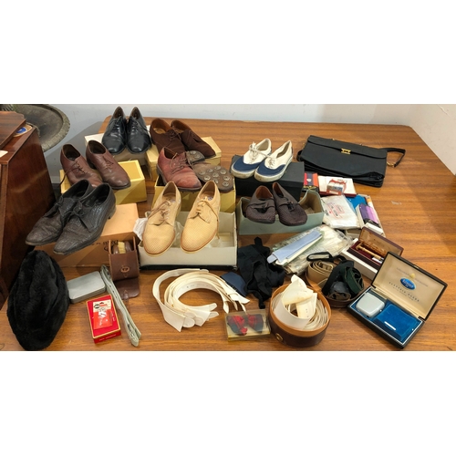 9115 - 8 pairs of gentlemen's shoes (Size 9/9.5), a black leather briefcase with strap, a quantity of shirt... 