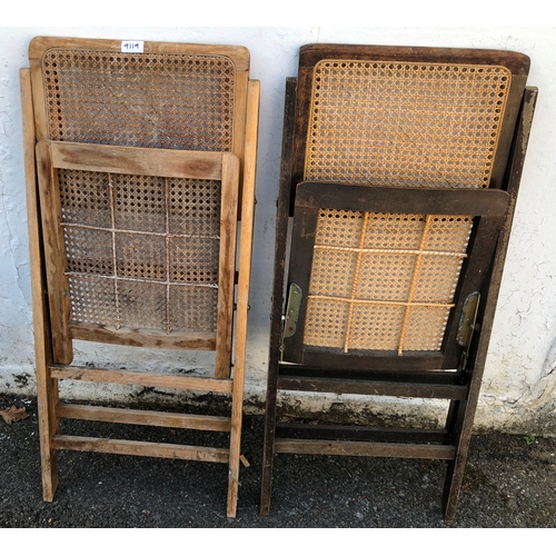 9119 - A pair of folding wooden chairs with cane seats and backs and a Lloyd Loom style tub chair