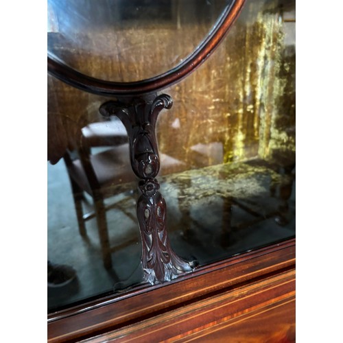 9225 - An Edwardian mahogany display cabinet on 4 square tapering legs with 1 large glass and wood design h... 