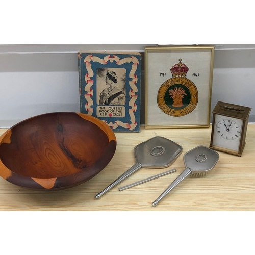 9137 - A Treen Tim Lawson yew fruit bowl, 34cm diameter, The Queen's Book of the Red Cross, a military smal... 