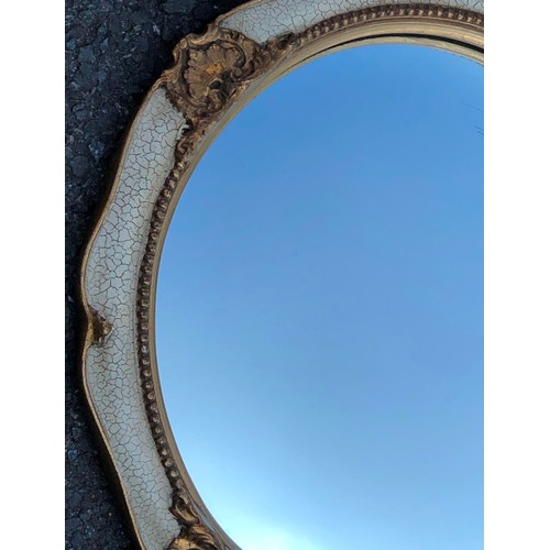 9146 - A circular convex gilt and white hanging wall mirror, 38.5cm diameter, a bevelled freestanding dress... 