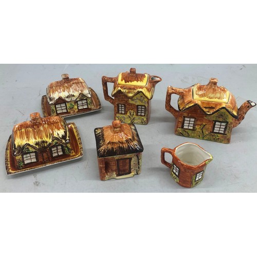 9147 - Price Kensington cottage teapot, hot water jug, lidded sugar bowl, cream jug and 2 lidded butter dis... 