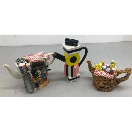 9155 - A Sunshine Ceramics novelty teapot in the form of a Fairies' Tea Party, a Liquorice Allsorts novelty... 