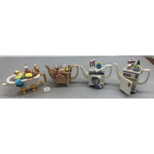 9156 - 3 South West Ceramics novelty teapots, washing machine, fridge and kitchen table and another novelty... 