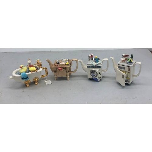 9156 - 3 South West Ceramics novelty teapots, washing machine, fridge and kitchen table and another novelty... 