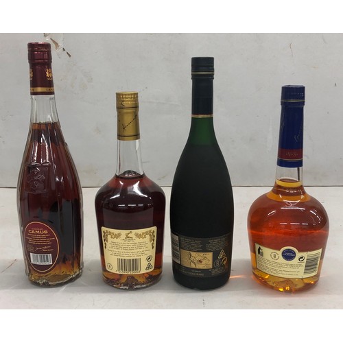 9169 - 4 bottles of brandy, Hennessy 70cl, Courvoisier VS Cognac 70cl, Camus Grand VSOP 70cl and Remy Marti... 