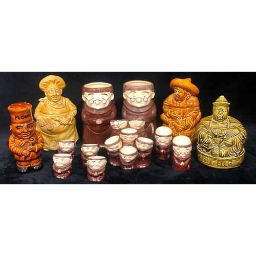 9181 - 3 Sadler tea, coffee and flour caddies in the form of figures, largest 25cm high, 2 Weiss pots in th... 