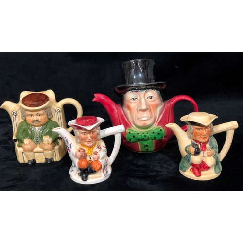 9186 - 4 Tony Wood character jug teapots, largest 19cm high