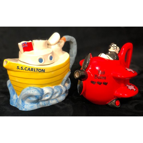 9191 - 2 Carltonware novelty teapots, Red Baron and SS Carlton (2)