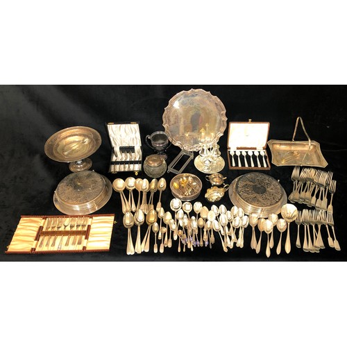 9211 - A silver plated round salver, 12 silver plated place mats and a quantity of various silver plated co... 