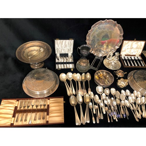 9211 - A silver plated round salver, 12 silver plated place mats and a quantity of various silver plated co... 