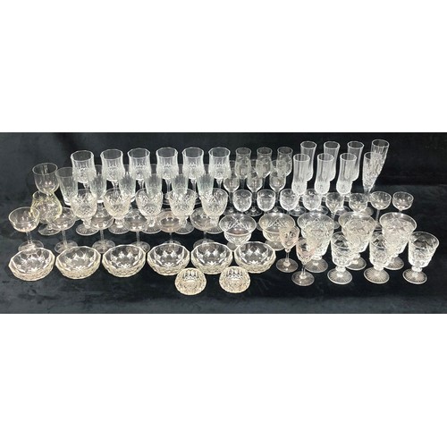 9217 - A set of 6 cut glass trumpet shaped wine glasses, 6 taller wine glasses and a quantity of various od... 