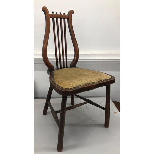 9233 - A mahogany Lyre back nursing chair with studded overstuffed seat, overall height 76cm. This item is ... 