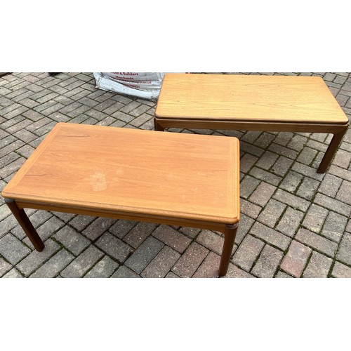 9271 - A Parker Knoll teak coffee table, 93cm x 52cm and a similar table, 106cm x 57cm (2). This item is he... 