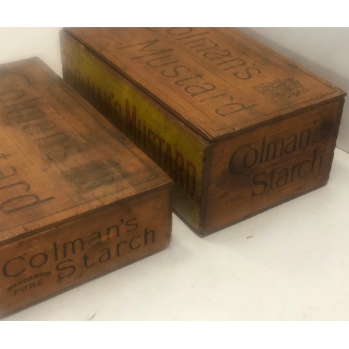 9242 - 2 Colman's Mustard advertising boxes with hinged lids, largest 48cm wide, 29cm deep, 18cm high