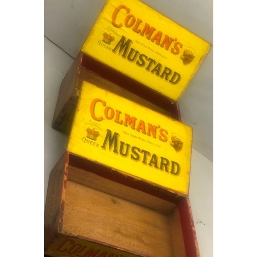 9242 - 2 Colman's Mustard advertising boxes with hinged lids, largest 48cm wide, 29cm deep, 18cm high