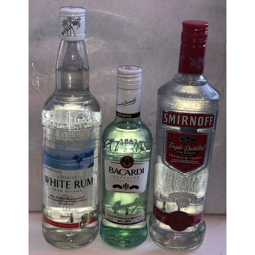 9166 - 3 bottles of gin, Beefeater, Gordons and Gordons Dry, 1 bottle of Smirnoff, a bottle of white rum an... 