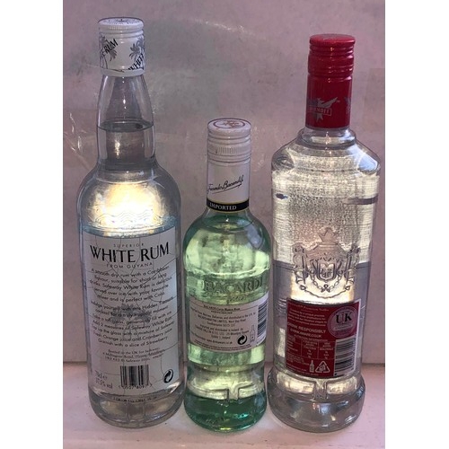 9166 - 3 bottles of gin, Beefeater, Gordons and Gordons Dry, 1 bottle of Smirnoff, a bottle of white rum an... 