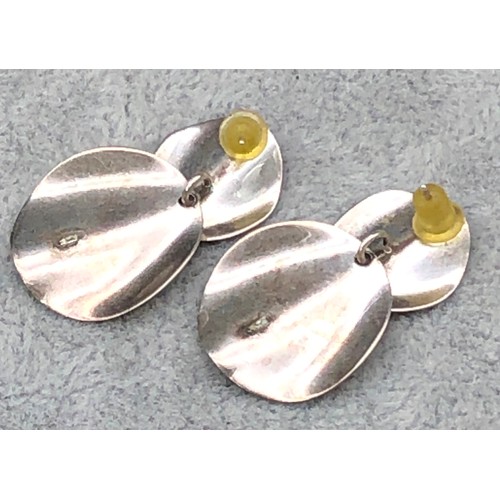 9260 - A pair of small silver coloured metal circular drop earrings, 3cm high, 4.3 grams