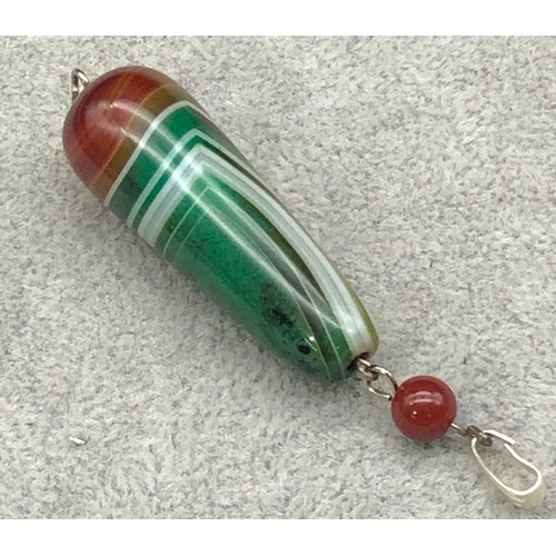 9263 - A silver and banded agate coloured drop pendant, 6.5cm high overall