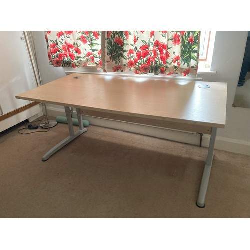 9128 - A large work desk with holes for cables, 160cm wide, 80cm deep, 73cm high. (Dismantled ready for col... 