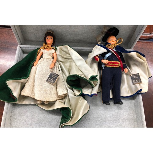 9285 - 2 Peggy Nisbet Collectors Costume dolls, 19cm high, Queen Elizabeth II in robes of the Order of the ... 