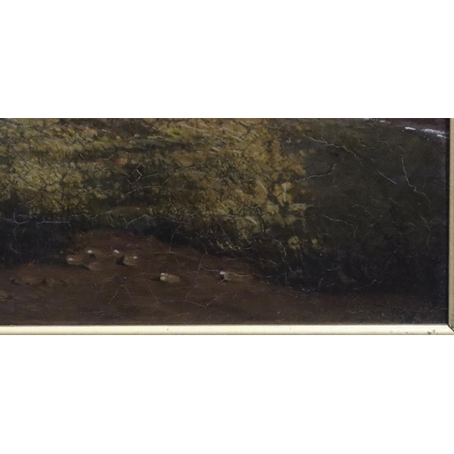 107 - A 19th Century oil on canvas, 30cm x 24cm, in the style of Constable, depicting figures outside that... 