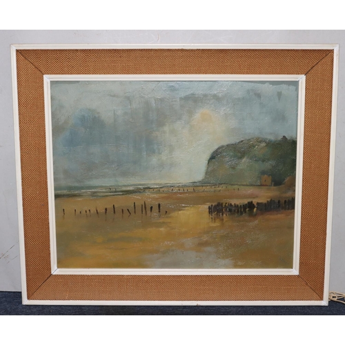 118 - John Real oil on board, 39.5cm x 49.5cm, Seascape at Low Tide 