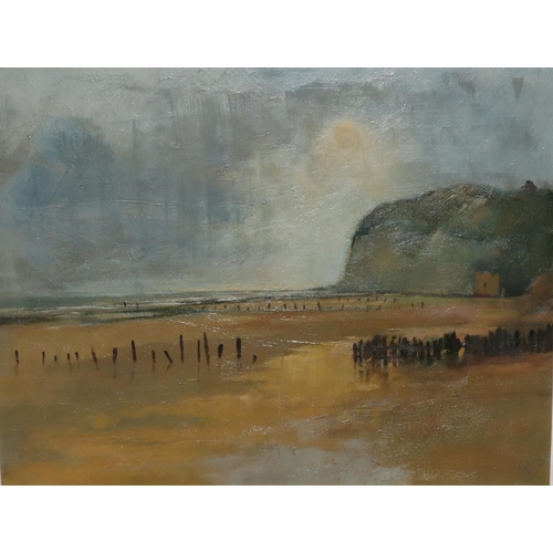 118 - John Real oil on board, 39.5cm x 49.5cm, Seascape at Low Tide 