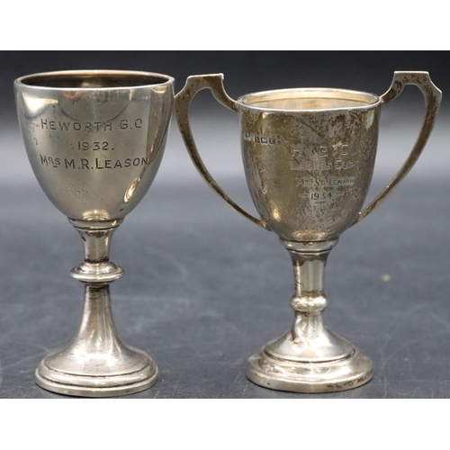 153 - A small Birmingham silver 2-handled trophy with engraved inscription and another small Birmingham si... 