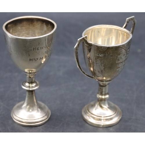 153 - A small Birmingham silver 2-handled trophy with engraved inscription and another small Birmingham si... 