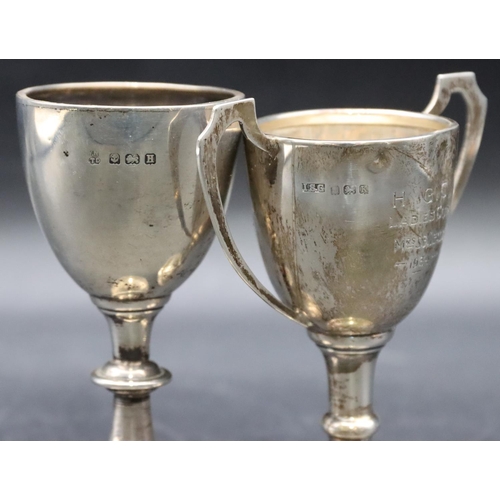 153 - A small Birmingham silver 2-handled trophy with engraved inscription and another small Birmingham si... 