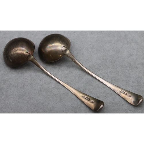 156 - A pair of Georgian silver sauce ladles, London 1796, maker's mark RC, 3.4oz (2)