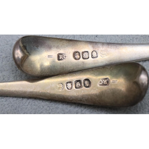 156 - A pair of Georgian silver sauce ladles, London 1796, maker's mark RC, 3.4oz (2)