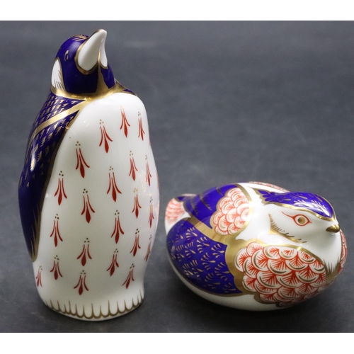 16 - 2 Royal Crown Derby paperweights in the form of a penguin and bird, on Imari pattern ground, tallest... 