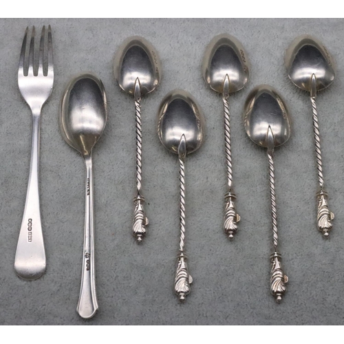 162 - A set of 5 Victorian Birmingham silver Apostle teaspoons with twist stems and a Sheffield silver pic... 