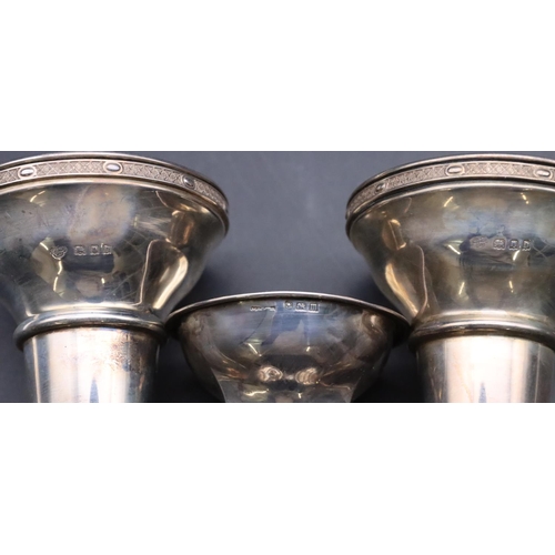 168 - A pair of London silver round trumpet shaped spill vases (weighted bases in need of restoration) and... 