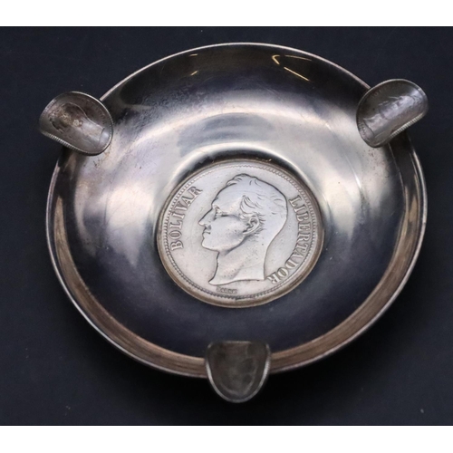 170 - A 925 silver circular ashtray mounted with 1936 silver coin, 1.9oz gross