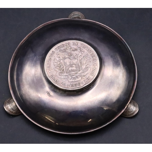 170 - A 925 silver circular ashtray mounted with 1936 silver coin, 1.9oz gross