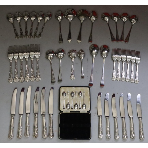 176 - A silver plated King's pattern 6-place setting flatware service and a small quantity of various silv... 