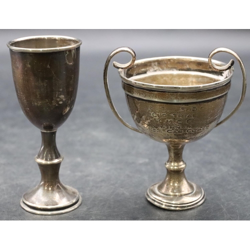 186 - A small Birmingham silver 2-handled trophy and a Chester small trophy, largest 9cm high, 2.6oz (2)