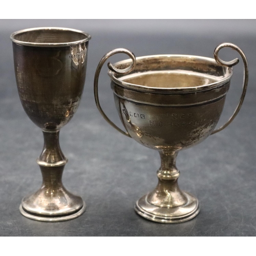 186 - A small Birmingham silver 2-handled trophy and a Chester small trophy, largest 9cm high, 2.6oz (2)