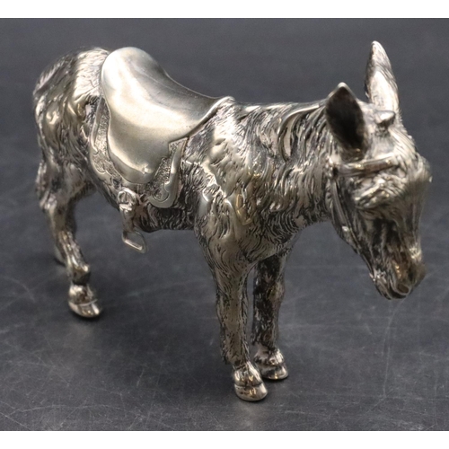 190 - A 925 hollow silver model of a donkey, 10.5cm high, 14.5cm long, 6.7oz