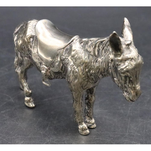 190 - A 925 hollow silver model of a donkey, 10.5cm high, 14.5cm long, 6.7oz