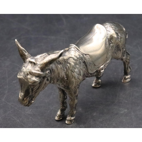 190 - A 925 hollow silver model of a donkey, 10.5cm high, 14.5cm long, 6.7oz