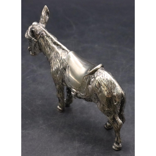 190 - A 925 hollow silver model of a donkey, 10.5cm high, 14.5cm long, 6.7oz