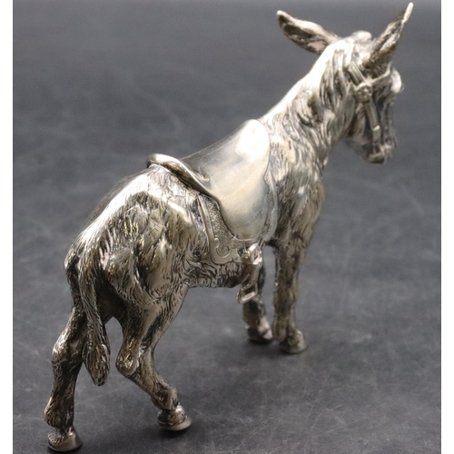 190 - A 925 hollow silver model of a donkey, 10.5cm high, 14.5cm long, 6.7oz