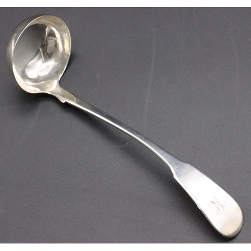 205 - A Georgian Scottish silver fiddle pattern sauce ladle, maker's mark AW, 0.96oz