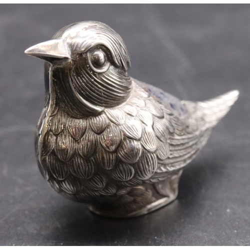 211 - A novelty 925 silver pin cushion in the form of a bird, 7.2cm long, 0.68oz gross